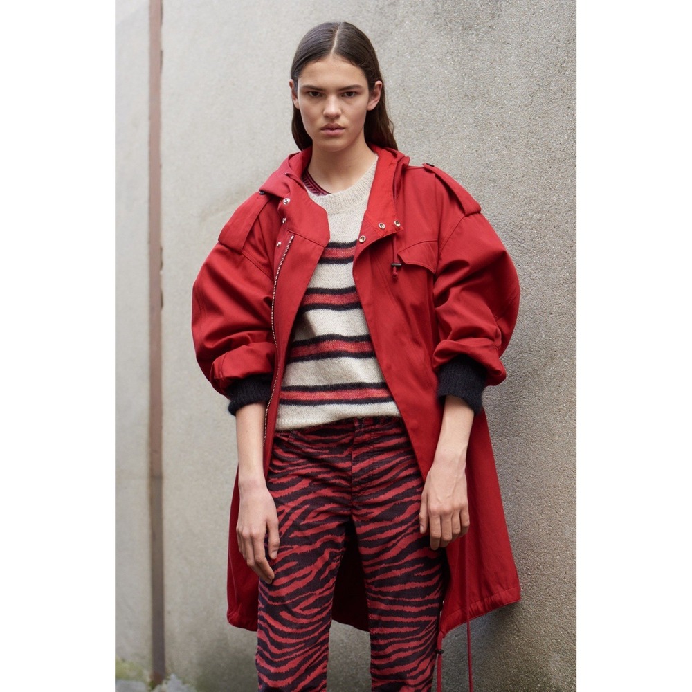 Isabel Etoile Marant Oversized Hooded Cotton Canvas Coat $895 Red Size 38 Or M